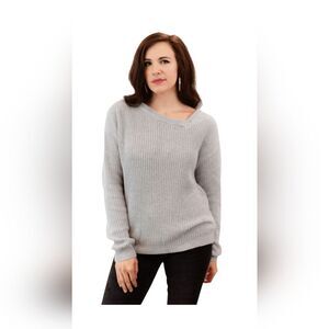 bobi BLACK Los Angeles Assymetrical Neck Sweater Sz S Heather Gray 23" PTP